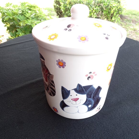 Vintage Cat Cookie Jar 9"Tx6.25"W with Paw Prints - Picture 1 of 14